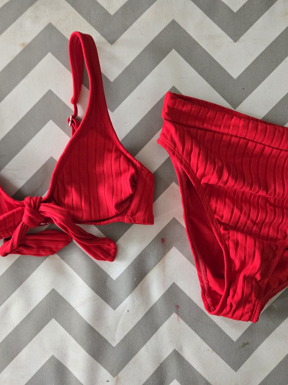 Xhilaration Bright Red Ribbed Bikini Set